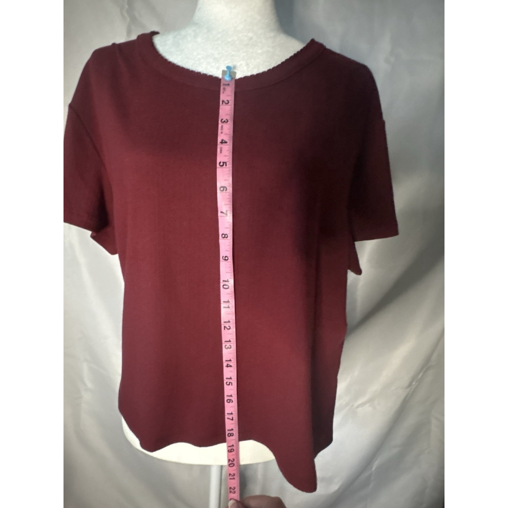 Auden Women’s XL Burgundy Pointelle Knit Pajama Short Sleeve Sleep Shirt Soft - Picture 5 of 7